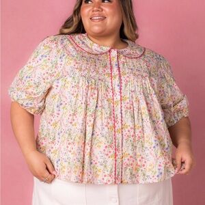Ivy City Co. Floral Button-Up Blouse with Peter Pan Collar